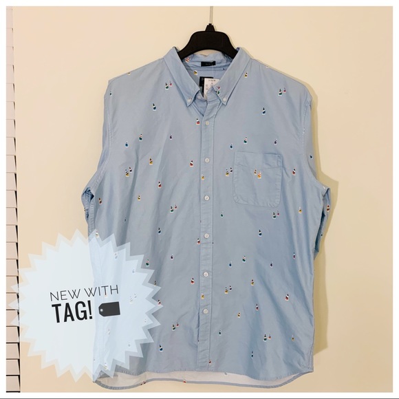 ⛵ (NWT) J. CREW Light Blue Patterned Casual Button Down Shirt - Picture 4 of 6